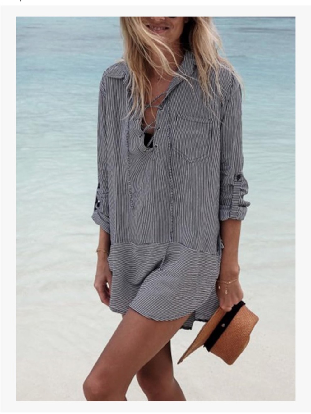 Striped Black & White Beach Cover-Up Tunic